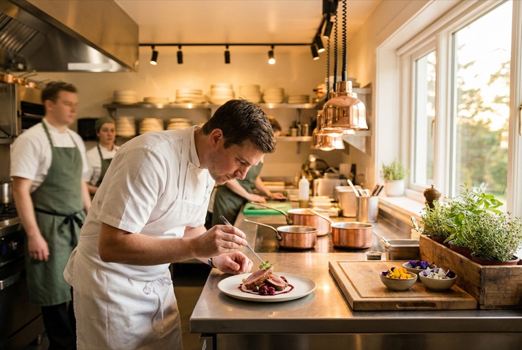 Chef plating in the community kitchen